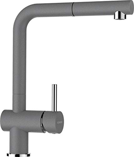 SCHOCK® Küchenarmatur Epos Croma I graue Hochdruck Armatur mit ausziehbarer Schlauchbrause I 360° drehbar I Spültischarmatur für Küchenspüle I gebürstetes Design I Einhebelmischer Messing