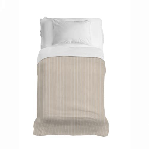 PENSIERI DELICATI Tagesdecke 220 x 290 cm Made in Italy, für Bett auf 1,5 Plätzen, 100% Reine Recycelte Baumwolle Garngefärbt, Beige Gestreift, Ideal als Baumwolle, Bettlaken, Baumwolldecke