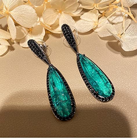 LOKILOKI Pendientes De Gota Vintage para Mujer S925 Plata Esmeralda Natural Piedra Preciosa Color Oro Negro Compromiso De Boda Joyería Fina Nupcial