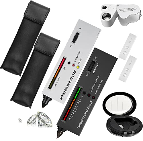 2 Stück Diamant-Tester, hohe Genauigkeit Schmuck Diamant-Tester, ​professioneller Diamant-Detektor mit 30-facher und 60-facher Mini-LED, faltbare Vergrößerung