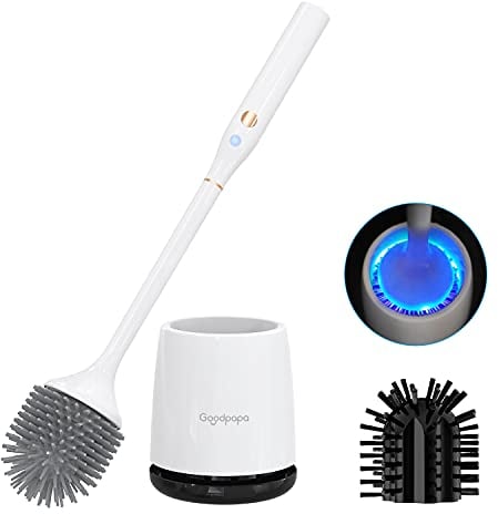 Good Papa Toilet Scrubber, Silicone Toilet Brushes for Bathroom with Holder, Toilet Brush Cleaner Set with 2 Brush Heads, Electric Toilet Brush, Floor Standing, Wall Mounted Without Drilling