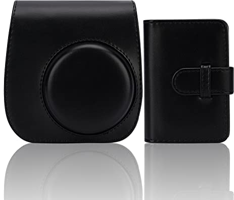 Frankmate Instant Camera Case Compatible with Fujifilm Instax Mini 11/9/8/8+ PU Leather Bag with Pocket and Adjustable Shoulder Strap Mini Photo Album, Black, Instax Camera Case