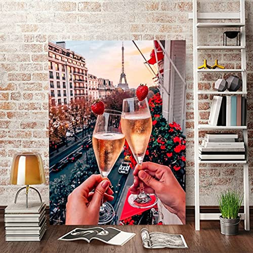 Ölgemälde Nach Zahlen, Landschaft, Bier, Wein, Handgemalt, Turm, Stadt, Straße, Zeichnung Auf Leinwand, Paar-Wandkunst, Diy-Rahmen, 40 X 50 Cm Digitales Ölgemälde Diy Kinder Färbung Füllen Gemälde H