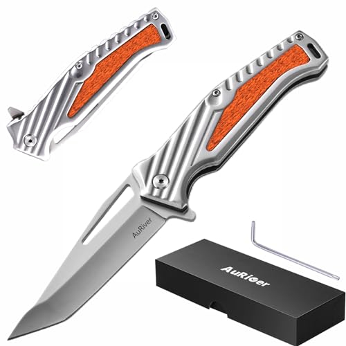 AuRiver Klappmesser, EDC Messer, Outdoor & Survival Taschenmesser, Überlebensmesser, Wandermesser, Jagdmesser für Outdoor, Camping & Survival (Braun)