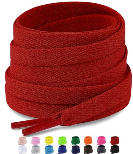 Puzeam 2 pares Cordones Planos,16 colores, 8mm anchos cordones de zapatos de para zapatillas deportivo,cordón Reemplazo planos - Red 120