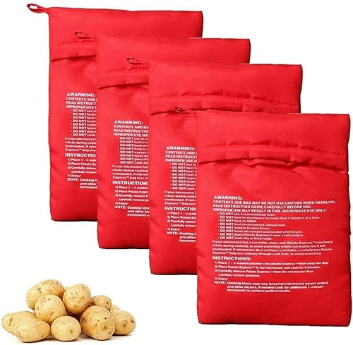 Microonde Fritte Sacchetto,Patate Microonde,Borsa per Patate Microonde,4 PC Cuoci Patate Borsa da Cucina Lavabile e Riutilizzabile Sacchetti per Patate Tortillas Pannocchie di Mais