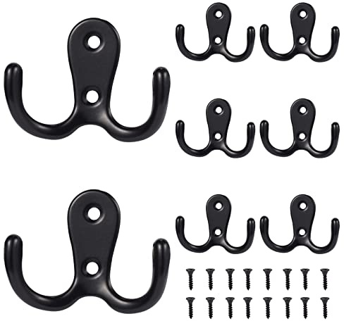 NAKUPENDA Kleiderhaken Vintage 8 Stück Metall Kleiderhaken Mantelhaken Doppelt Löcher Wandhaken Haken Garderobenhaken für Bad Toilette Badezimmer Küche (Schwarz)