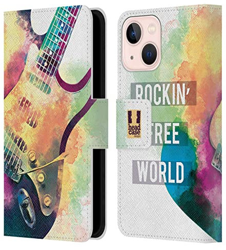 Head Case Designs Guitarra Eléctrica Todo sobre La Música Carcasa de Cuero Tipo Libro Compatible con Apple iPhone 13 Mini