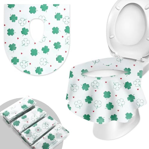 WUFANC 20 Stück Toilettenauflage Einweg, Universal Rutschfester Wasserdichter Und Antibakterieller Einweg-Toilettensitz, Toiletten Sitzbezug Kinder Und Erwachsene (Vierblättriges Kleeblatt)