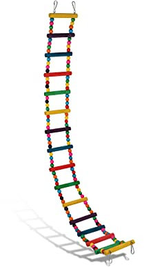SCSpecial Bird Ladder Toys Coloured Flexible Parrot Swing Bridge Wooden Cockatiel Cage Hanging Climbing Ladder (39 In (16 steps))