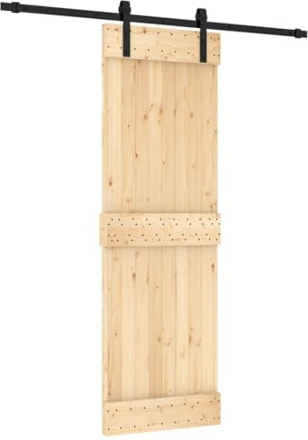 vidaXL Puerta corredera con herrajes Madera Maciza de Pino 70x210 cm, Puerta Interior, Puerta corredera Interior, Puerta corredera de establo