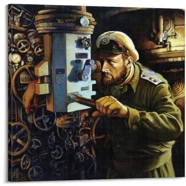 KYTIN WWII Vintage Battleship Poster U-Boot Commander Erich Topp Dekorative Malerei Leinwand 30 x 30 cm