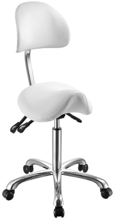 BEAUTEK 1025A SF Ergonomischer Sattelhocker mit Rollen Weiß – Hydraulische Höhenverstellung, Verstellbare Neigung, Stabiles Chromgestell, Hochwertige Polsterung, Flexibel & Bequem, Büro & Praxis