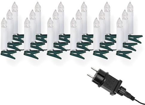LED Lichterkette Weihnachtsbaum für innen, strombetrieben - keine Batterien erforderlich, inkl. Befestigungsclips, Retro Weihnachtskerzen für den Christbaum (16 Lichter - 9 Meter)