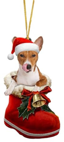 Weihnachtsdeko zum Aufhängen, Hund im Nikolausstiefel Weihnachtsanhänger, Weihnachtsbaumschmuck, Christbaumschmuck, Weihnachtsbaum Deko, Weihnachten Hängedeko, Weihnachten Dekoration (A)