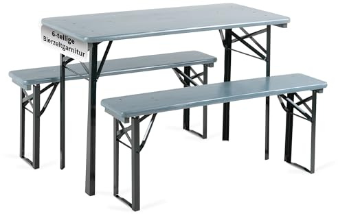 Stagecaptain BB-117 GY Hirschgarten Bierzeltgarnitur für Balkon 2X Set - Version mit 117 cm Länge - Klappbare Festzeltgarnitur 2X Tisch & 4X Bank - Sitzgarnitur Holz - Innen- und Außenbereich - Grau