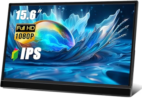 Lrtzcbi Tragbarer Monitor 15,6 Zoll, 1920x1080P HDR IPS Bildschirm mit USB C HDMI Anschluss, Eingebauter Ständer/Lautsprecher Tragbarer Monitor für Laptop/PC/Phone/Xbox/Switch/PS4