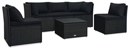 Willood 4-TLG. Garten-Lounge-Set Holzwerkstoff Küchenschrank Einbauküche Küchenblock Hängeschrank Schubunterschrank Spülenunterschrank Geschirrspülerblende mit Auflagen Poly Rattan Schwarz
