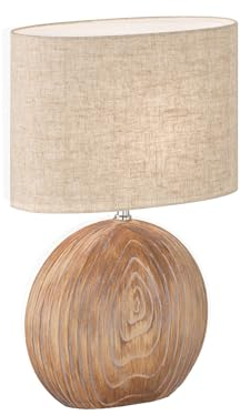 meineWunschleuchte Tischlampe mit Keramikfuß Holzfarben & Lampenschirm Leinen Beige, 53cm groß