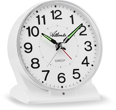 Atlanta Großer Quarzwecker mit automatischem Nachtlicht Sensor Geräuscharm Quarz Analog Weiß - 2180/0