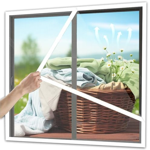 Fliegenschutzgitter für Fenster Fliegengitter Fliegenschutz Insektenschutz, mückengitter, moskitonetz, ohne Bohren und Schrauben Weiß, 90x120cm