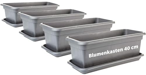 2friends Balkon Blumenkasten Set 40cm, 4er-Pack, mit Untersetzer, Kunststoff, EU-Fertigung, Anthrazit