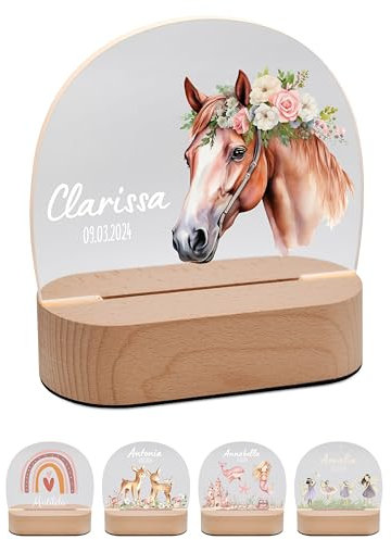 Bärenfreunde® - Personalisiertes Nachtlicht für Babys - Individuelle Nachttischlampe für Kinder - Personalisierte Geschenke Kinder - Babygeschenk - Geschenk zur Geburt (Pferdekopf Blumen)