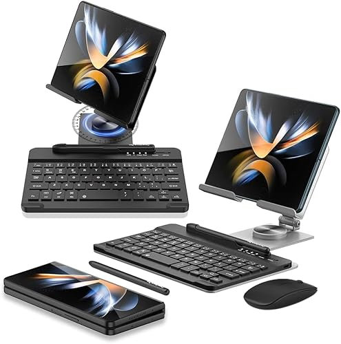 Juego de teclado y ratón Bluetooth + S Pen + soporte para teléfono plegable compatible con Samsung Galaxy Z Fold 5 Wireless Teclado y Ratón Set (Plata)