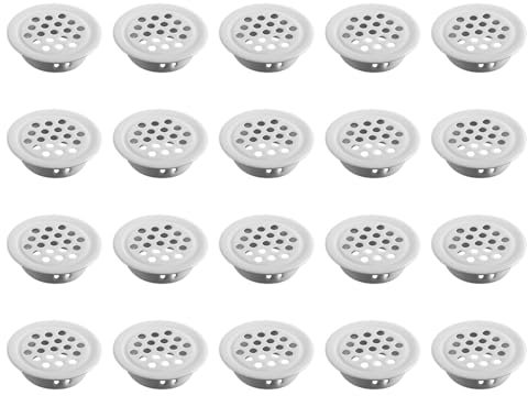 20 rejillas de ventilación de acero inoxidable de 29 mm, color blanco circular, cubierta de malla de ventilación para armario, zapatero