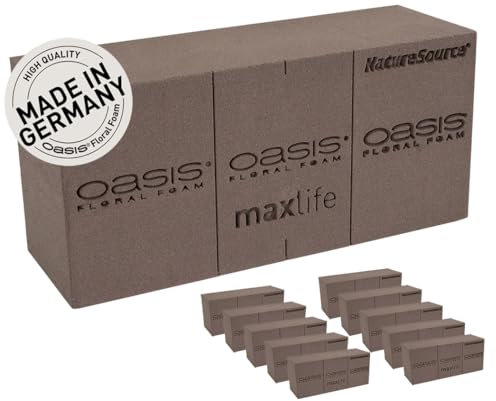 Oasis® NatureSource™ MaxLife Blumensteckschaum Ziegel, 10er Box - als einziger mit 20% biobasierten Rohstoffen - Biobased Steckschaum, Steckmoos, Steckmasse für Blumengestecke