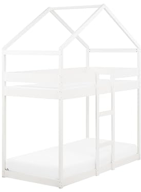 Beliani Hochbett Haus aus Kiefernholz weiß 90 x 200 cm Lattenrost Kinderzimmer Labatut