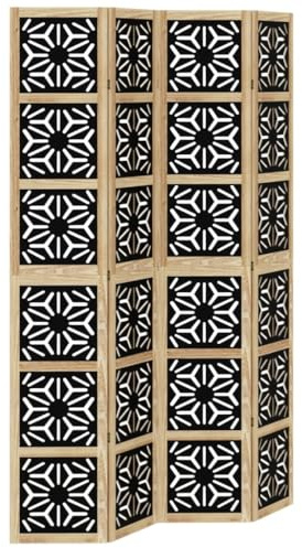 vidaXL Raumteiler 4-TLG., Paravent Faltbar, Trennwand für Schlafzimmer Wohnzimmer Büro, Spanische Wand Sichtschutz, Braun Schwarz Massivholz Paulownia