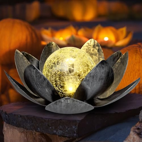 Kyduu Solarlampen für Außen Garten, Solar Bodenleuchte Lotus Garten Deko, Warmes Licht Solar Gartenleuchten, LED Solarleuchten Wasserdicht Metall Solarlaterne für Außen