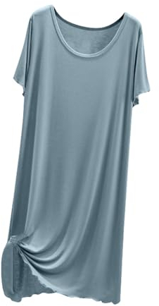 MaNMaNing Vestiti Donna Abito Estivo Leggero Girocollo Casual da casa Abito Lungo a Maniche Corte vestibilità Ampia per Donna Indumenti da Notte Dimagranti Stile Pigro Versatile (Blue, One Size)
