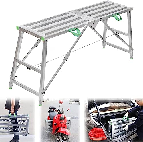 KANBUN Arbeitsplattform mit Einstellbarer Höhe, tragbares Klappgerüst, Stahlleiter, Mehrzweck-Gerüstplattform für Wohnmobilreinigung, hohe Malerwände, Trockenbau-Dekoration (140 cm)