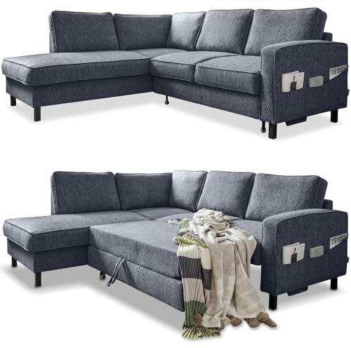 MIUFORM Molly L, 6 Sitzer Ecksofa mit Schlaffunktion, Links, Dunkelblau