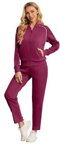 BASICDOT Tuta da jogging da donna, lunga in due pezzi, per il tempo libero, con chiusura lampo, rosso magenta, XL