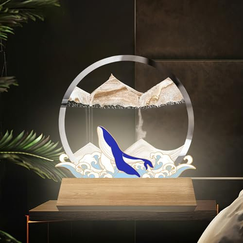 Peinture De Sable Qui Coule, Image D'art Sable Verre Rond 3D Paysage Avec Lumières, Rond 3D Paysage De Sable De La Mer Profonde En Mouvement Pour Bureau, Maison Sablier De Paysage Naturel(B)