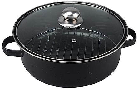 OKUMEYR 26cm Household Roasted Pot Flue Gas Channel, Multi-Purpose Roasted Sweet Potato and Corn Cooker, Carbon Steel Roasting Pan for Kitchen and Home Baking