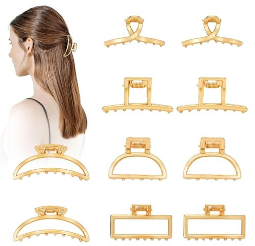 Calkkrer Lot de 10 pinces à cheveux en acier inoxydable doré pour femme, épaisses et fines, pour cheveux longs, accessoires de cheveux en métal