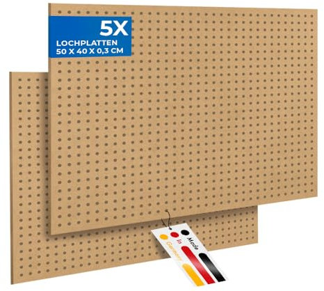 Peggy´s PEGBOARD Mini Lochwand aus Holz (MDF) 50 x 40 x 0,3 cm - Lochung Ø5 mm Abstand 15 mm - roh, unbehandelt - Made in Germany (5)