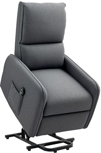 HOMCOM Poltrona Elettrica Alzapersona Reclinabile 135°, Poltrona Relax Elettrica in Tessuto Effetto Lino con Telecomando, Poggiapiedi e Tasca Laterale per Soggiorno e Camera da Letto, Grigio Carbone