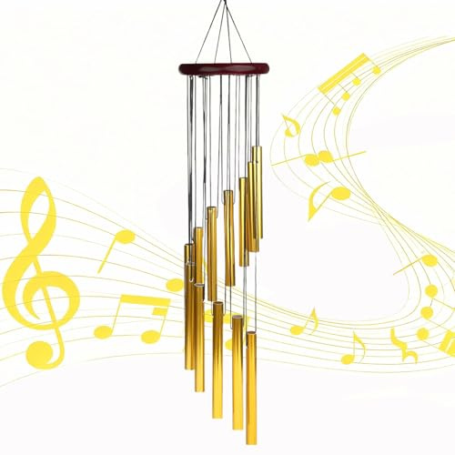 ALMLWIAJ Garten Windspiele zum Aufhängen für den Außenbereich, Metall Windspiel mit 12 Aluminiumlegierungsröhren für die Heimdekoration, Garten, Terrasse, Geschenke, Gold