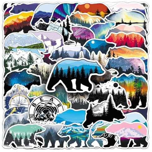 Wild Grizzly Bear Aufkleber 50 Stück Wasserfeste Niedlich Tier Sticker für Laptop Auto Telefon Motorrad Skateboard Scrapbook Koffer Gepäck,Vinyl Funny Cartoon bär Sticker für Mädchen Jugendliche