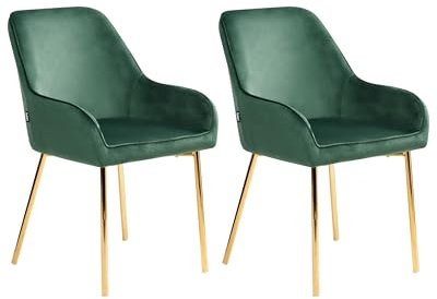 Esszimmerstuhl 2er Set Samt grün mit goldenen Metallbeinen Retro Loverna