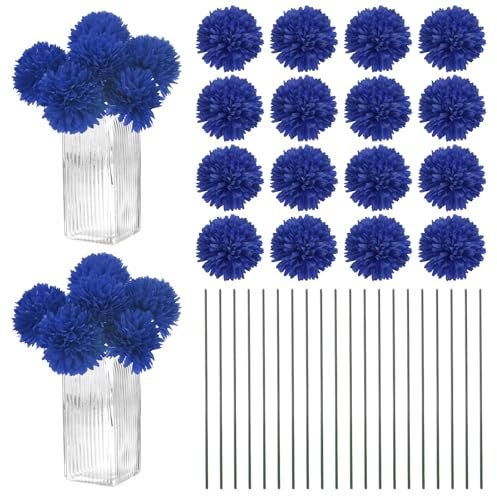M METERXITY 30Pcs Flores Artificiales De Bola De Crisantemo, 11 Pulgadas Ramo De Seda Falso Crisantemo Flores Falsas De Toque Real para Hogar/Boda/Navidad/Fiesta[Azul Oscuro]