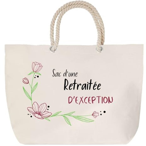 Sac de plage avec anse corde Retraitée d'exception | Toile de Coton Cadeau Départ Retraite Femme Grand Sac de Transport & Sport