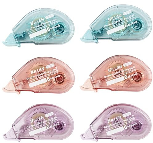 6 Stück Fotokleber, Kleberoller Doppelseitig Selbstklebend, Klebemaus Roller für Scrapbooking Fotoalben Karten Tagebücher Basteln Sammelalben, Ideal für Schule Büro & DIY Projekte, 6mm x 6m