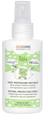 Deacare Baby SPRAY PROTEZIONE ZANZARE E INSETTI NATURALE, Spray Protettivo Bambini con Olio essenziale di Citronella, Ingredienti Puri e Naturali, Dermatologicamente Testato Pelli Sensibili - 100ml