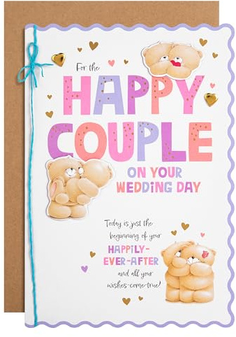 Hallmark Wedding Card for Couple Forever Friends Design Pink, Blue | Measures 26cm by 18cm, Gold Foil Details and Scalloped Edges, Includes Brown Kraft Envelope, Fully Recyclable